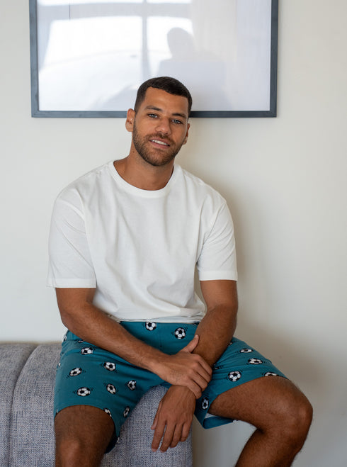 Men Summer Pajama set Off White T-shirt + Football Short